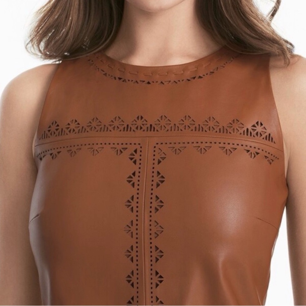 WHBM Laser-Cut Genuine Brown Leather Bodice Tank Top, 00 - Picture 8 of 9
